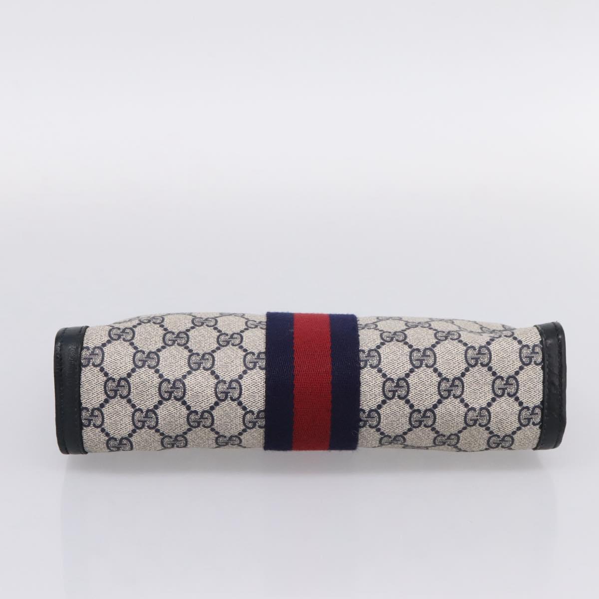 GUCCI GG Supreme Sherry Line Clutch Bag PVC Navy 37 039 2125 Auth 205042A