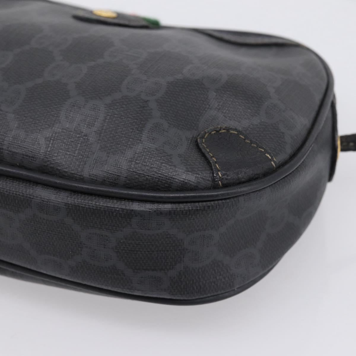 GUCCI GG Supreme Web Sherry Line Bag PVC Black Gold 156 02 066 Auth 205045