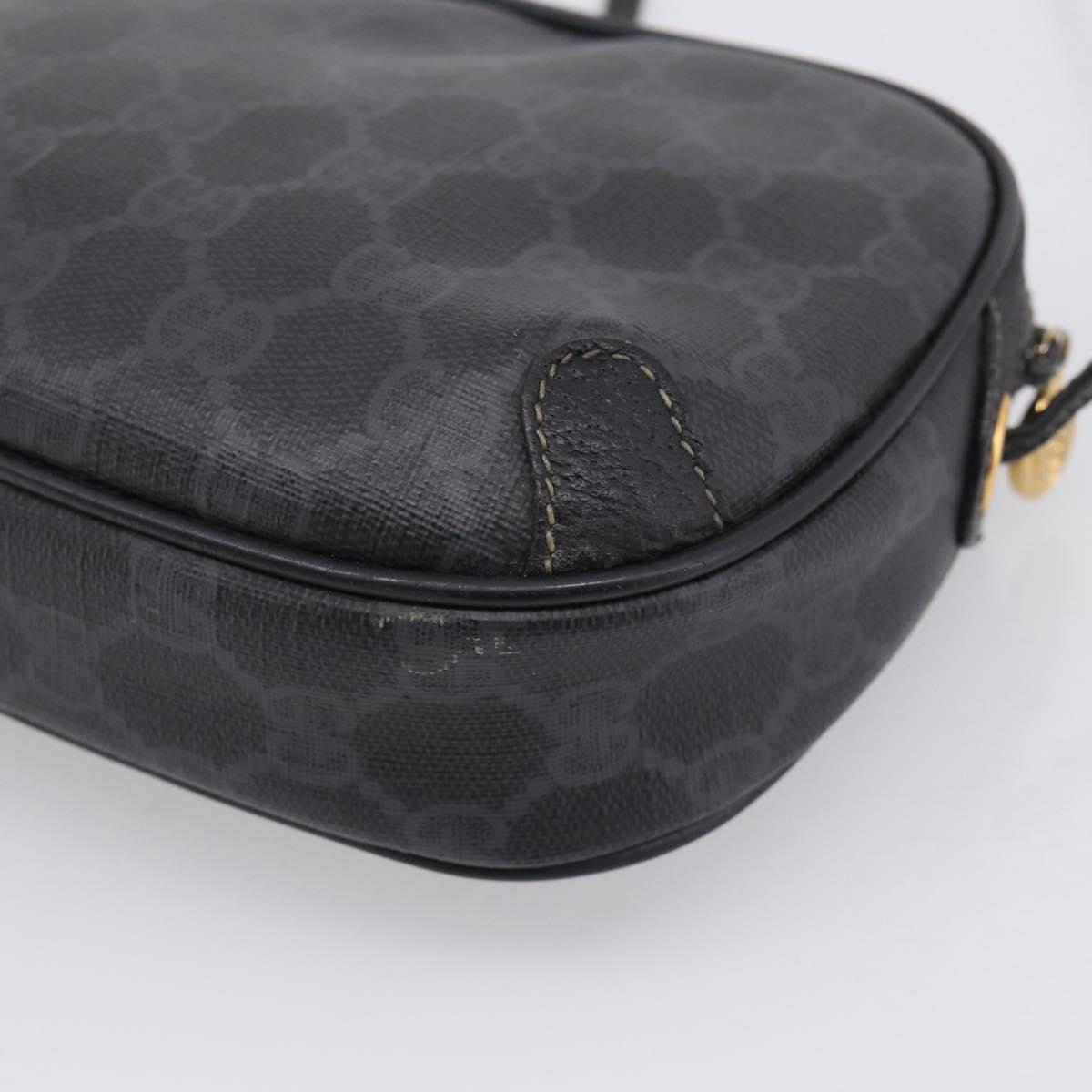 GUCCI GG Supreme Web Sherry Line Bag PVC Black Gold 156 02 066 Auth 205045