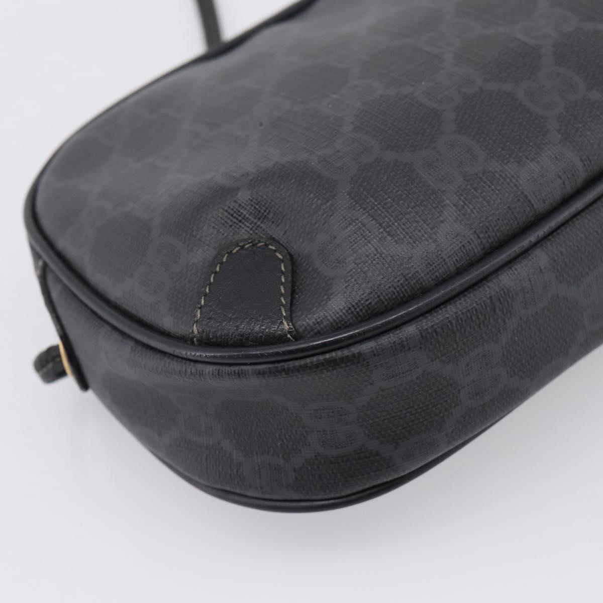 GUCCI GG Supreme Web Sherry Line Bag PVC Black Gold 156 02 066 Auth 205045