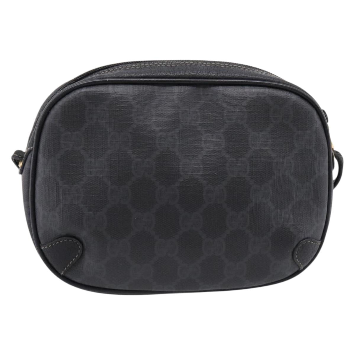 GUCCI GG Supreme Web Sherry Line Bag PVC Black Gold 156 02 066 Auth 205045