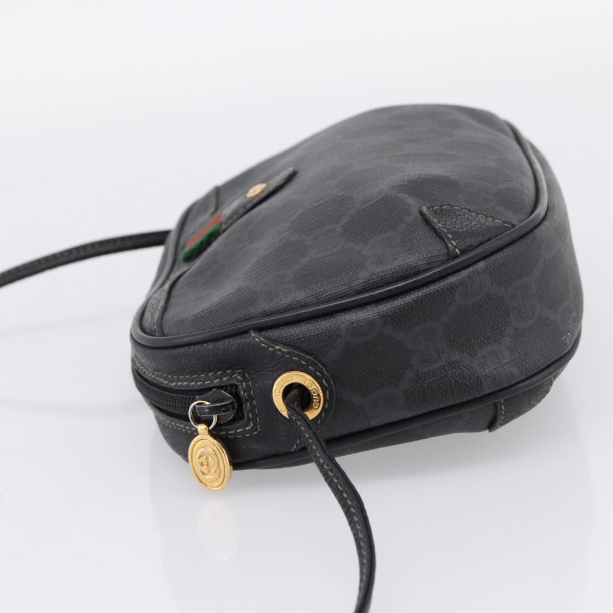 GUCCI GG Supreme Web Sherry Line Bag PVC Black Gold 156 02 066 Auth 205045