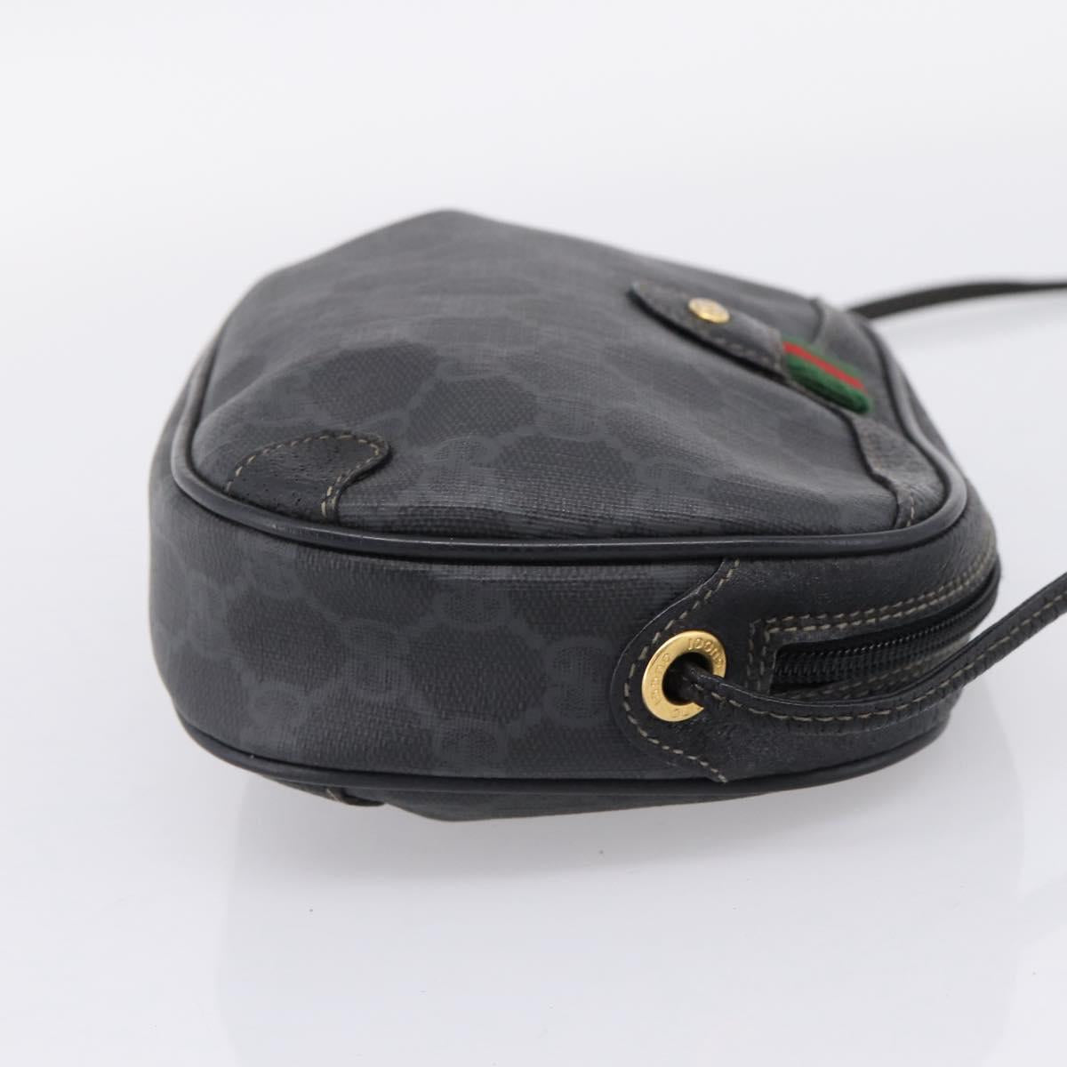 GUCCI GG Supreme Web Sherry Line Bag PVC Black Gold 156 02 066 Auth 205045