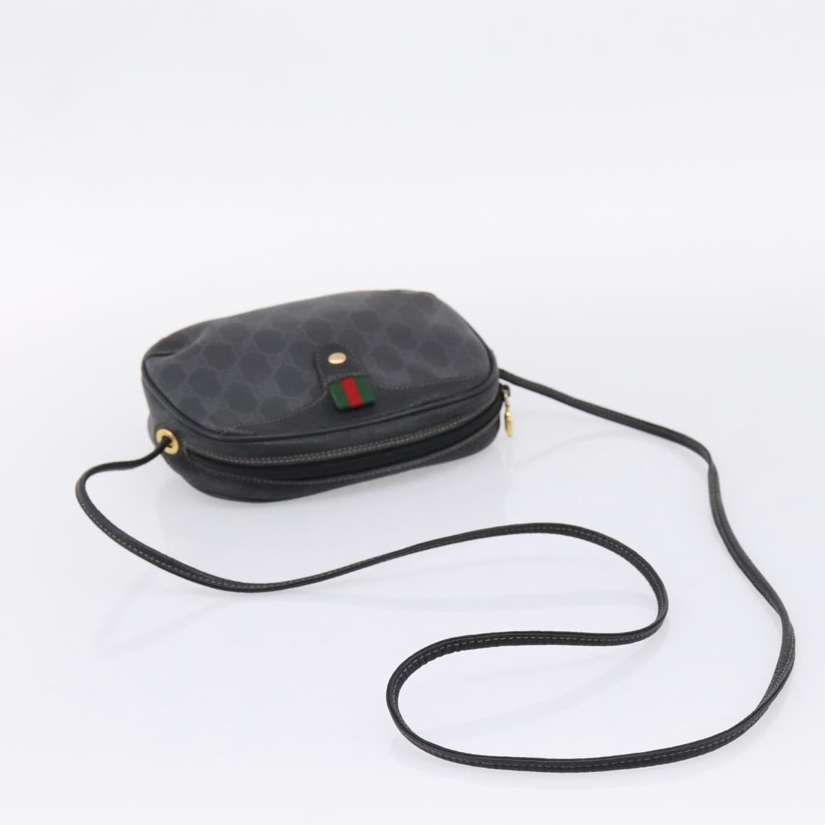 GUCCI GG Supreme Web Sherry Line Bag PVC Black Gold 156 02 066 Auth 205045