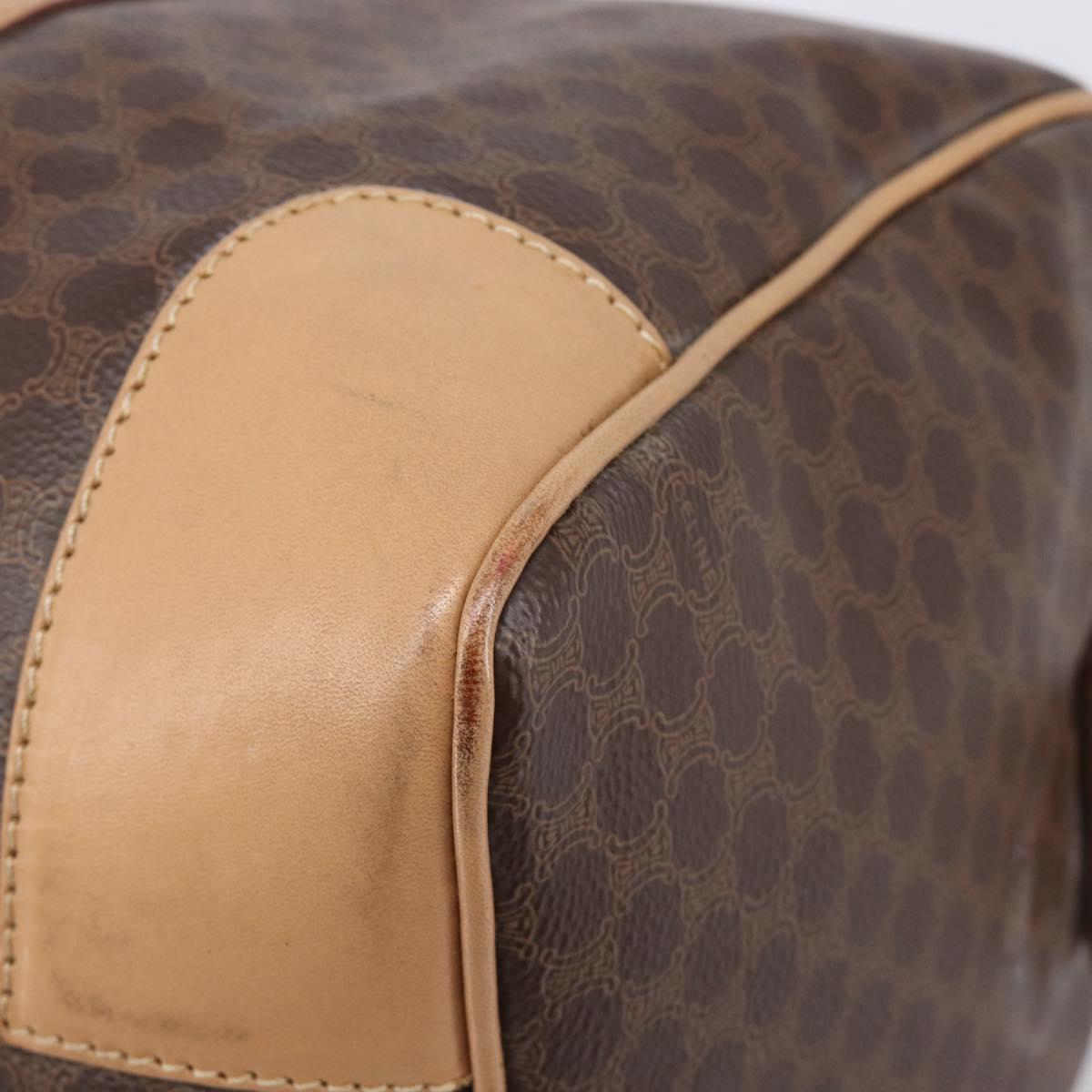 CELINE Macadam Canvas Boston Bag PVC Leather Brown Gold Auth 205050V
