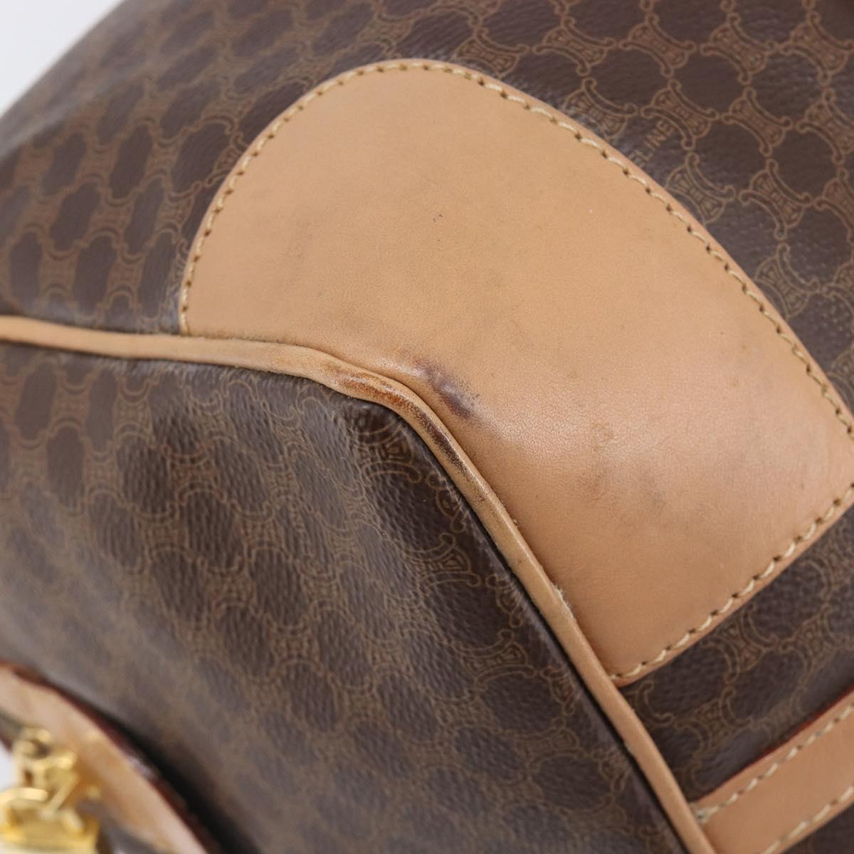 CELINE Macadam Canvas Boston Bag PVC Leather Brown Gold Auth 205050V