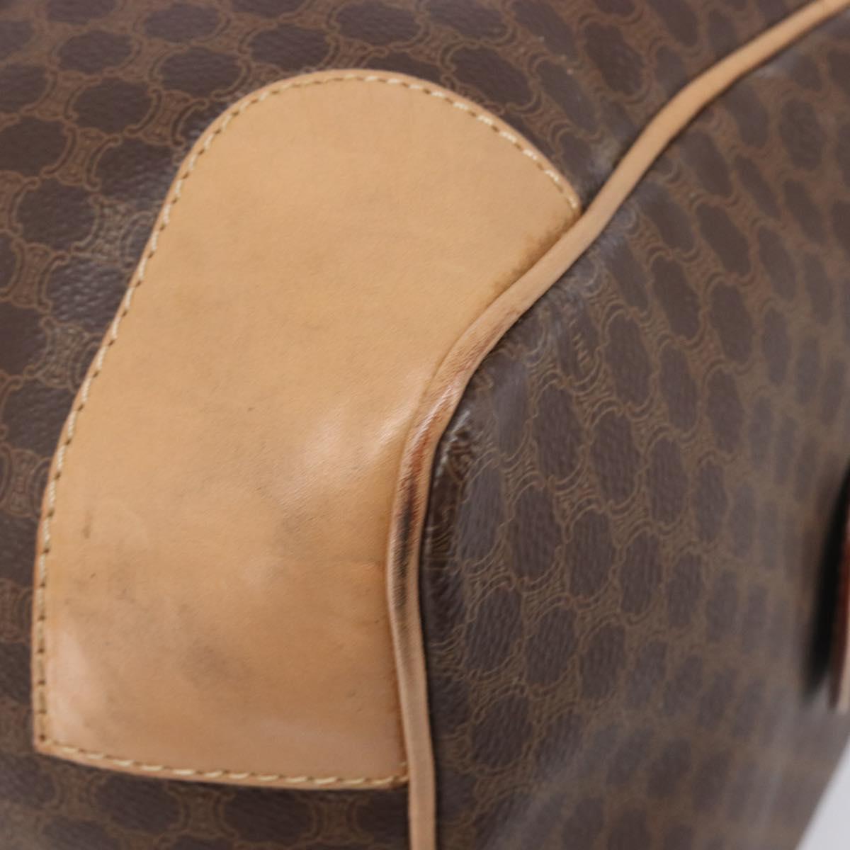 CELINE Macadam Canvas Boston Bag PVC Leather Brown Gold Auth 205050V