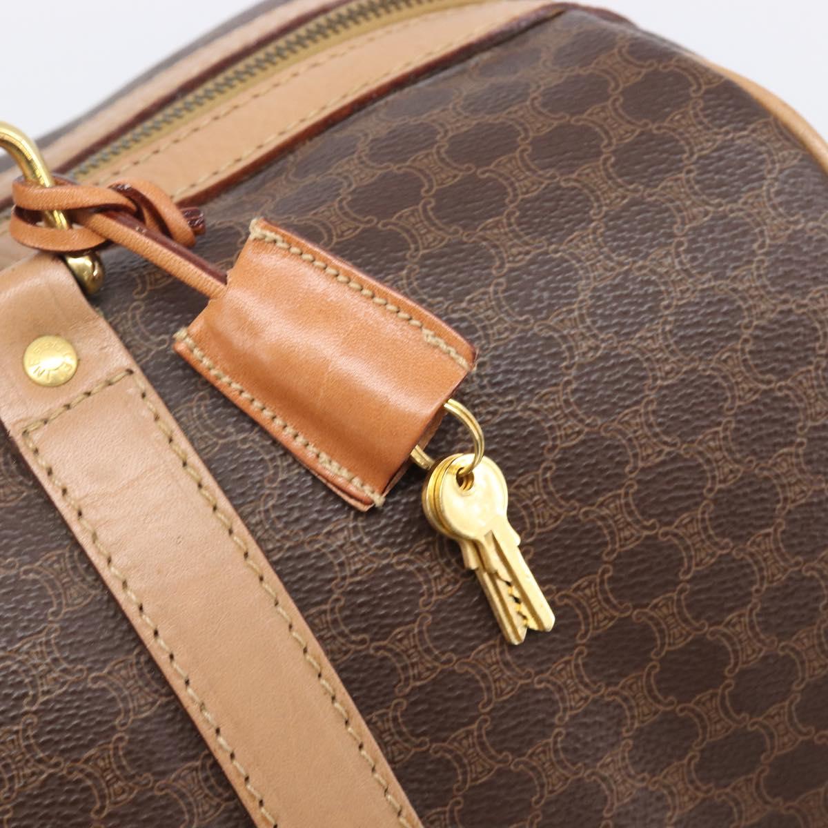 CELINE Macadam Canvas Boston Bag PVC Leather Brown Gold Auth 205050V