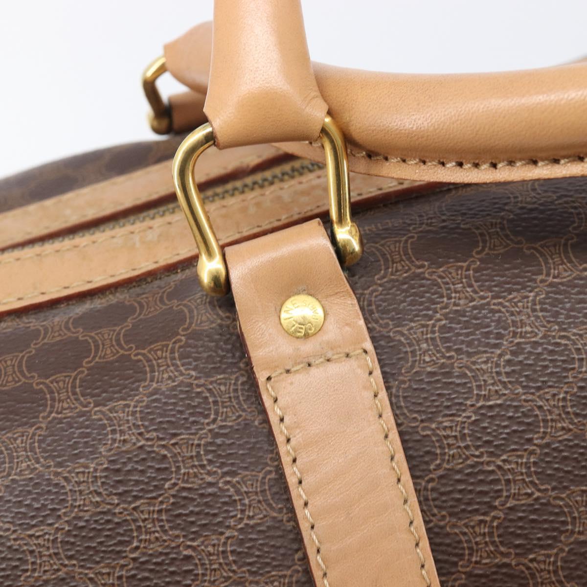 CELINE Macadam Canvas Boston Bag PVC Leather Brown Gold Auth 205050V