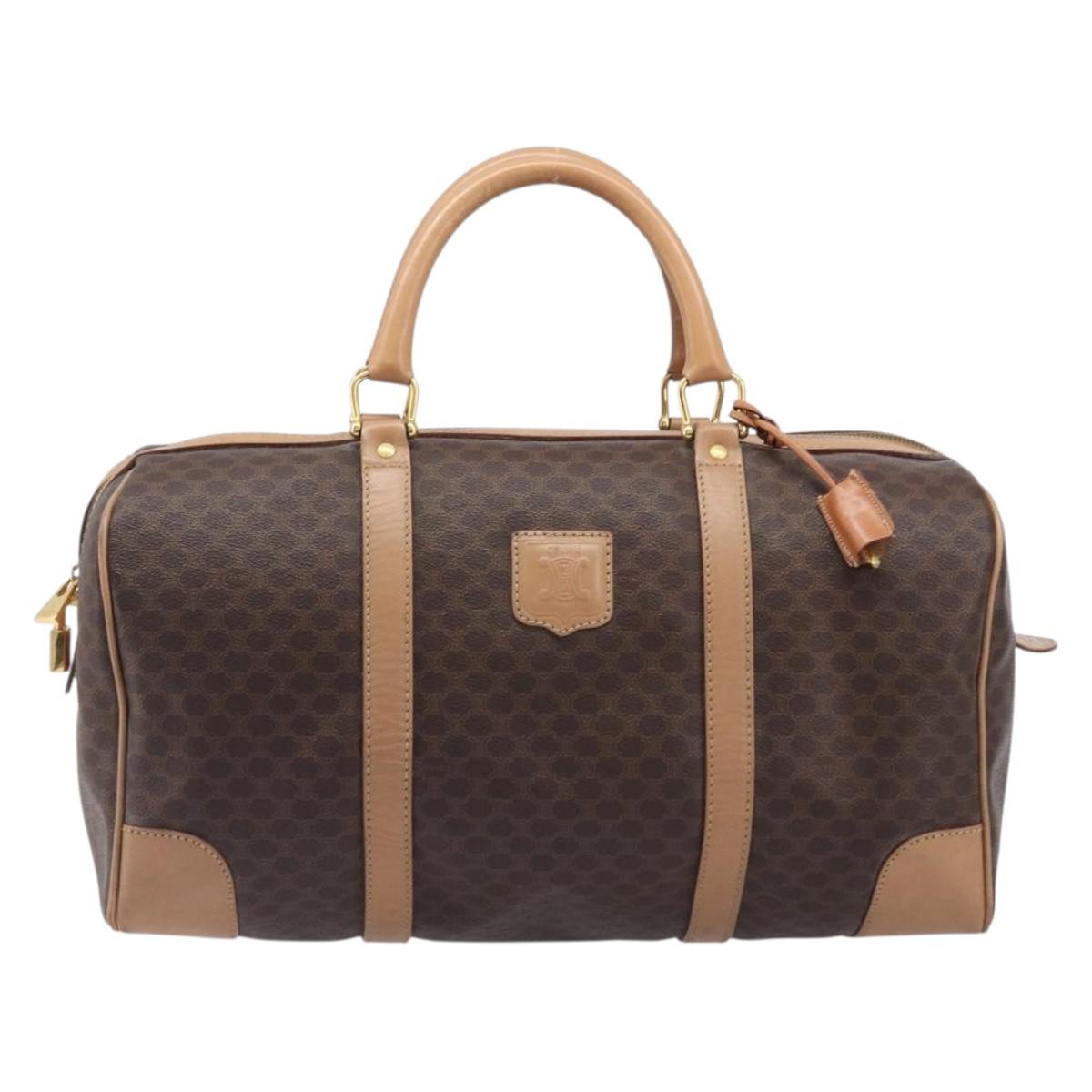 CELINE Macadam Canvas Boston Bag PVC Leather Brown Gold Auth 205050V