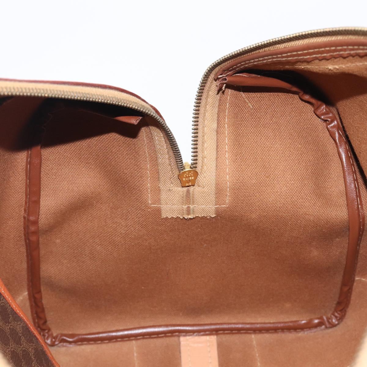 CELINE Macadam Canvas Boston Bag PVC Leather Brown Gold Auth 205050V
