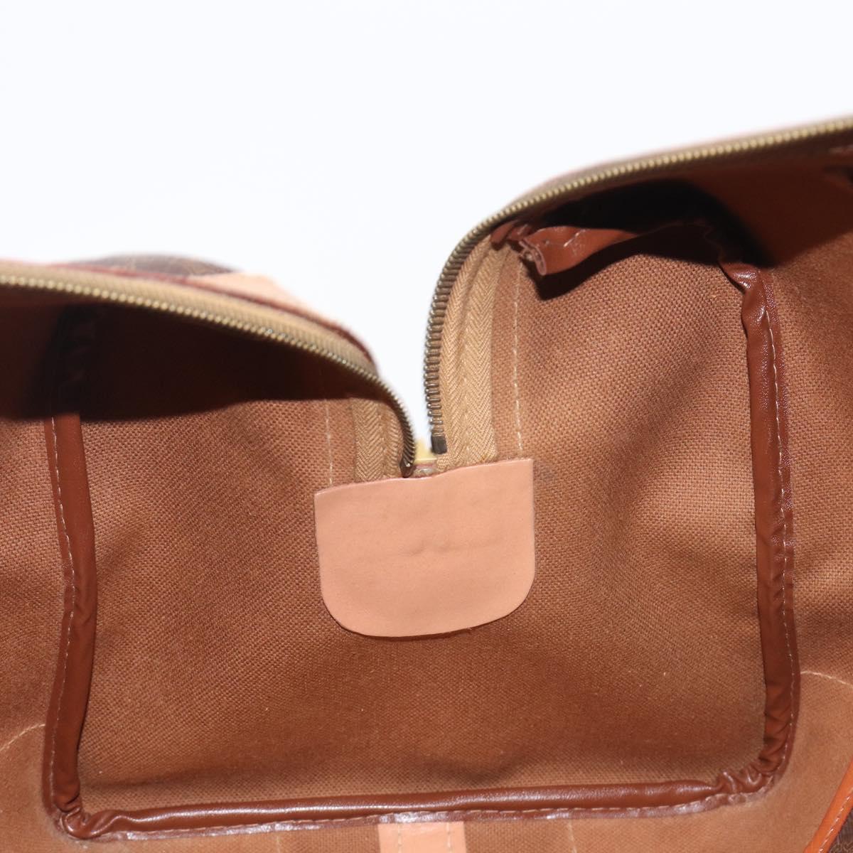 CELINE Macadam Canvas Boston Bag PVC Leather Brown Gold Auth 205050V