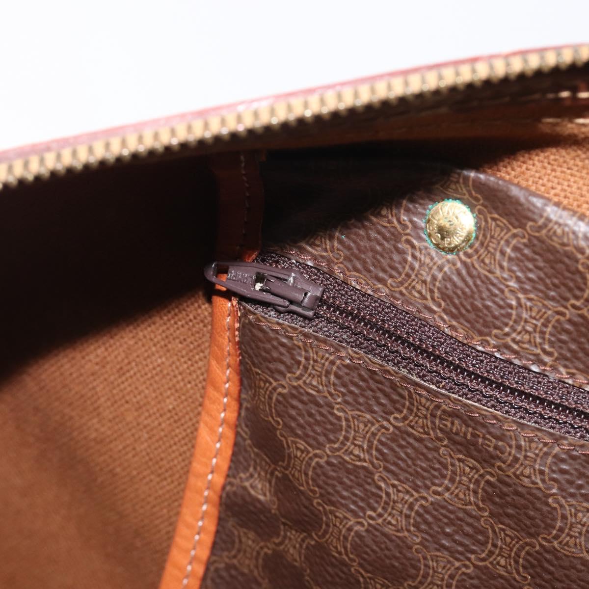 CELINE Macadam Canvas Boston Bag PVC Leather Brown Gold Auth 205050V