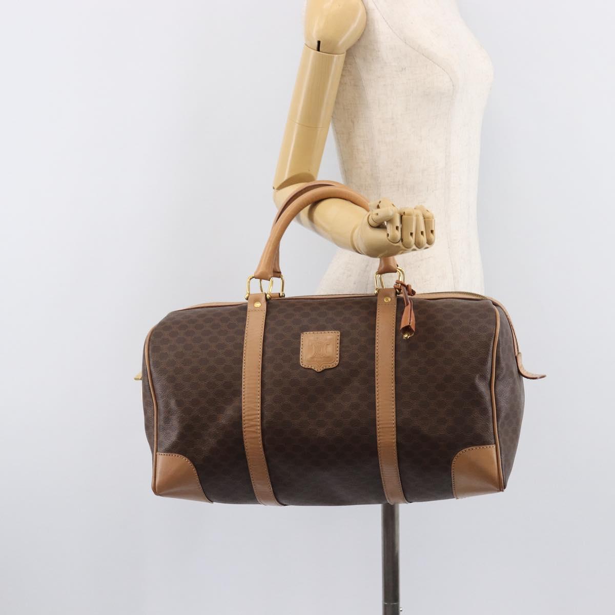 CELINE Macadam Canvas Boston Bag PVC Leather Brown Gold Auth 205050V