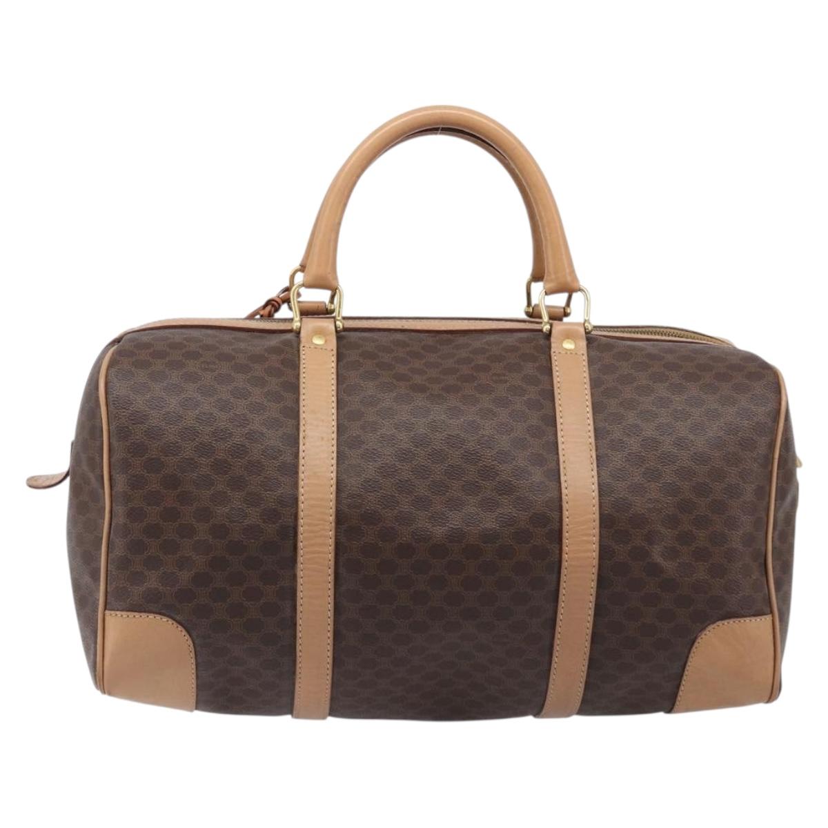 CELINE Macadam Canvas Boston Bag PVC Leather Brown Gold Auth 205050V