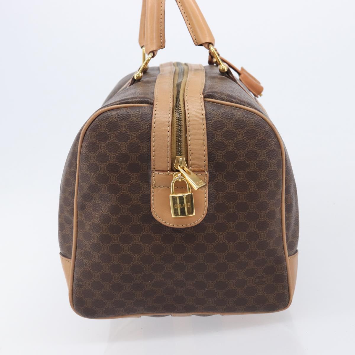 CELINE Macadam Canvas Boston Bag PVC Leather Brown Gold Auth 205050V