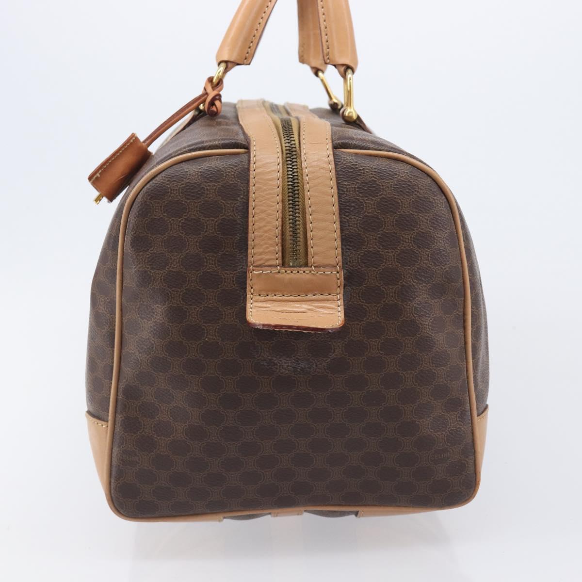 CELINE Macadam Canvas Boston Bag PVC Leather Brown Gold Auth 205050V