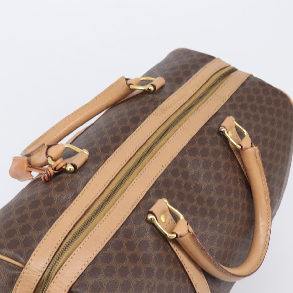 CELINE Macadam Canvas Boston Bag PVC Leather Brown Gold Auth 205050V