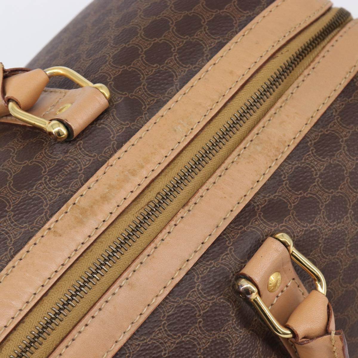 CELINE Macadam Canvas Boston Bag PVC Leather Brown Gold Auth 205050V