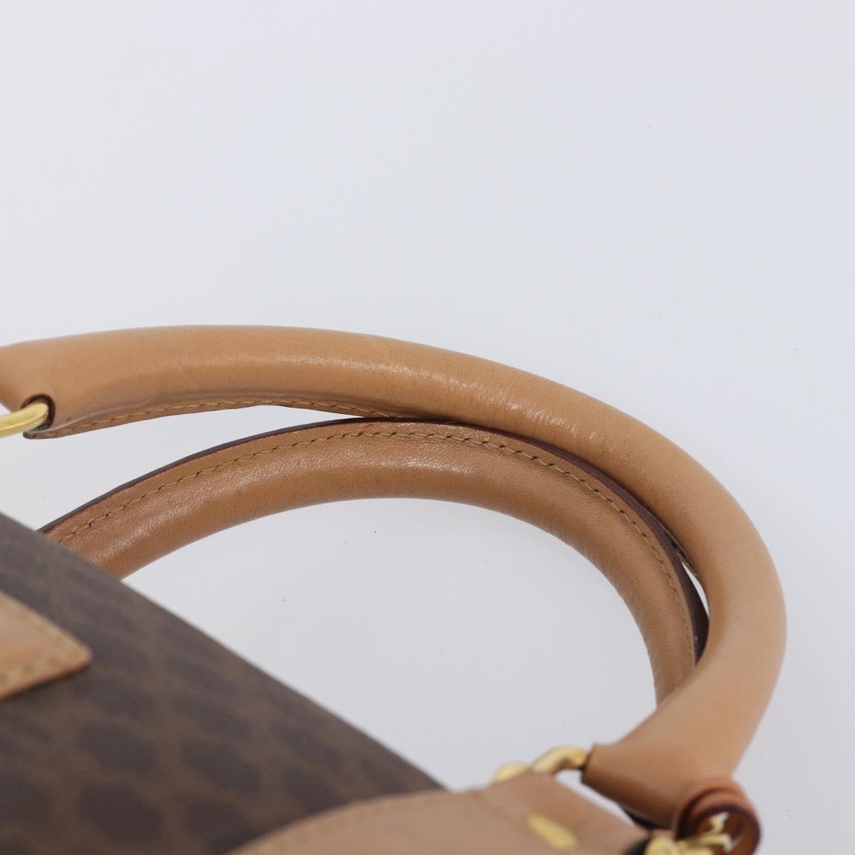 CELINE Macadam Canvas Boston Bag PVC Leather Brown Gold Auth 205050V