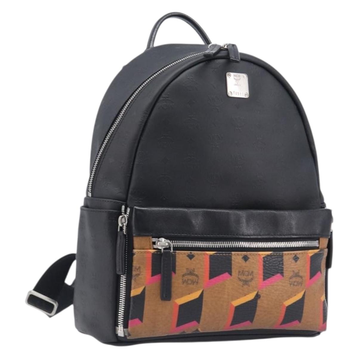 MCM Vicetos Logogram Backpack PVC Black Silver Auth 205055