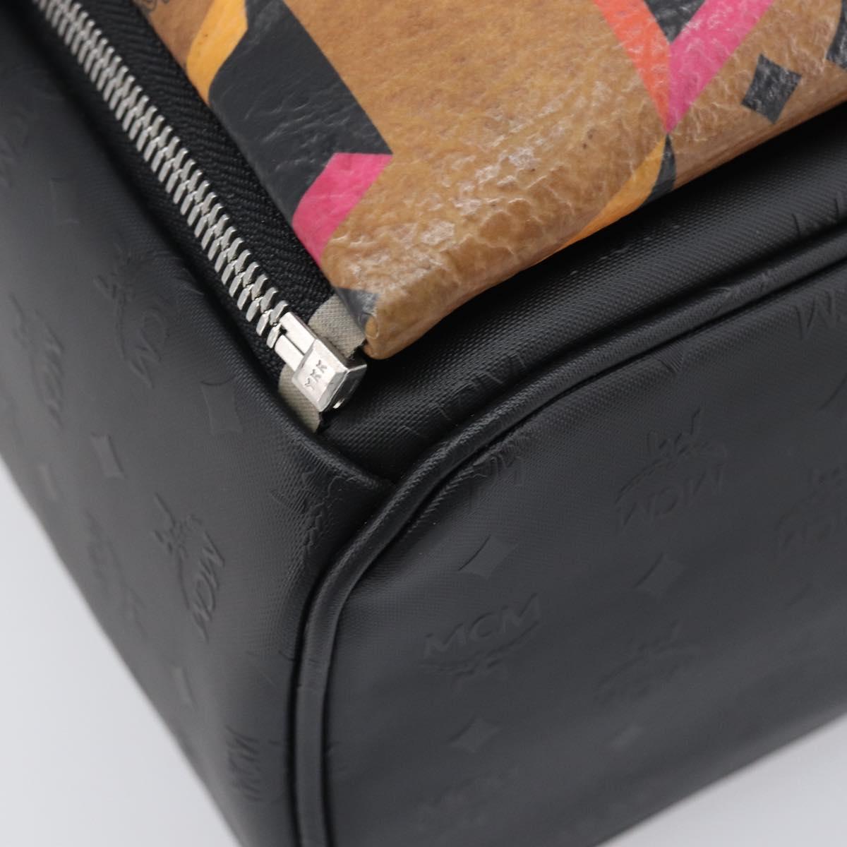 MCM Vicetos Logogram Backpack PVC Black Silver Auth 205055