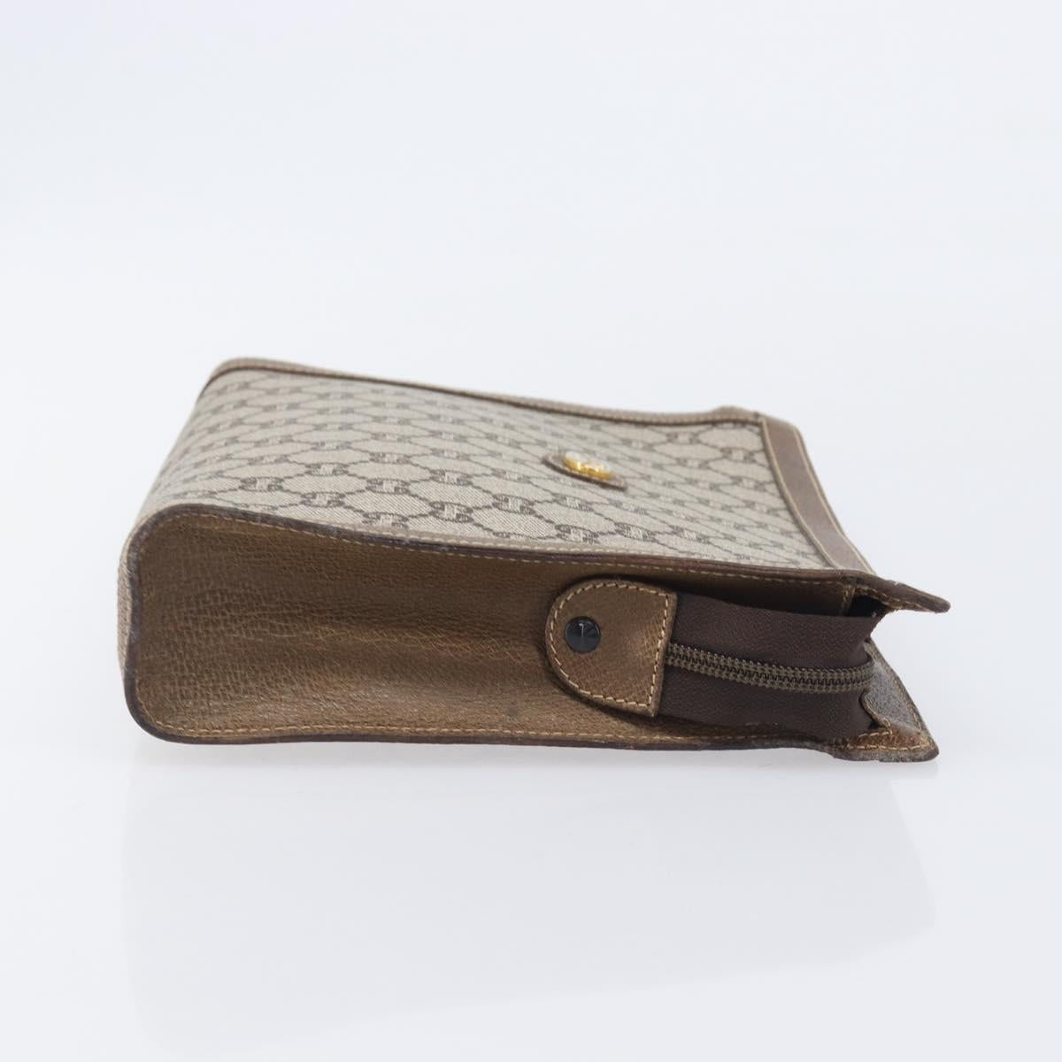 GUCCI GG Plus Supreme Clutch Bag PVC Beige Gold Auth 205064