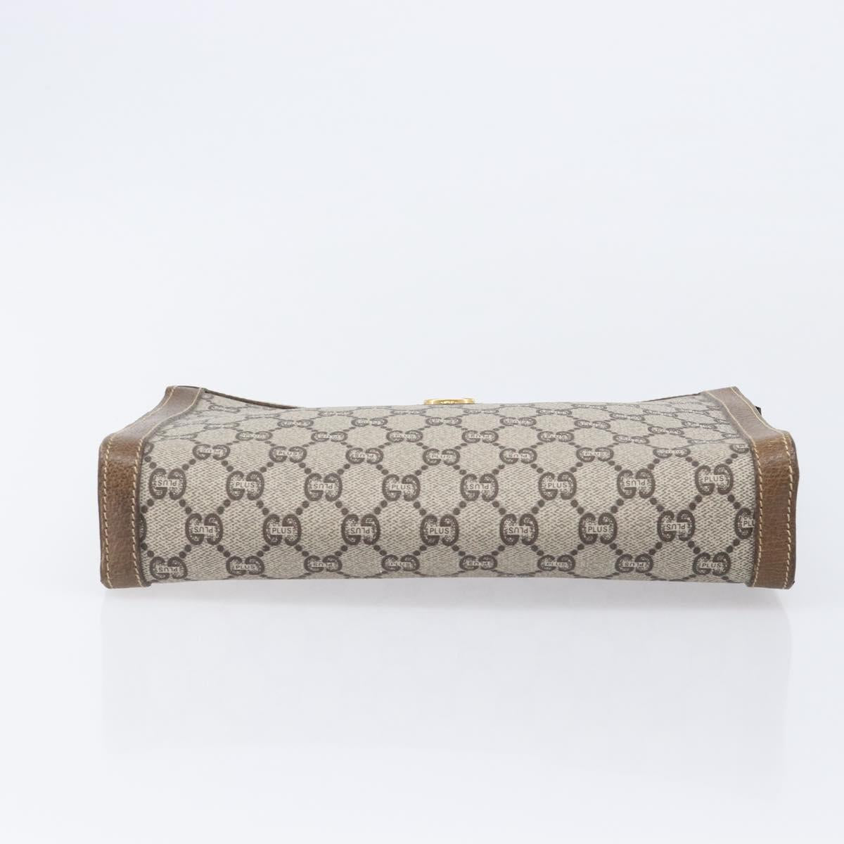 GUCCI GG Plus Supreme Clutch Bag PVC Beige Gold Auth 205064
