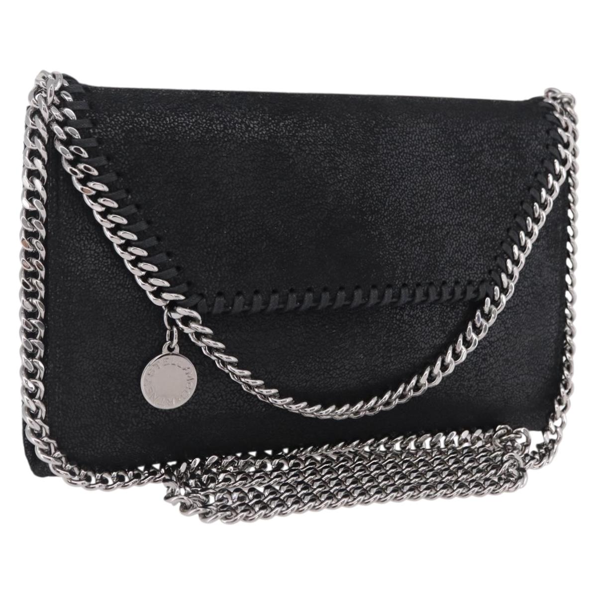 Stella McCartney Chain Falabella Bag polyester Black Silver Auth 205067A