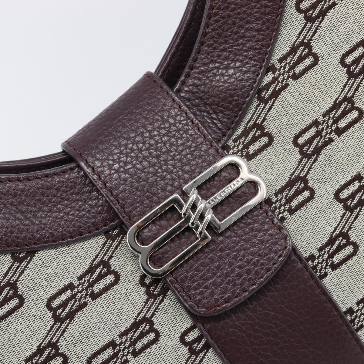 BALENCIAGA Shoulder Bag Canvas Beige Silver Auth 205074A