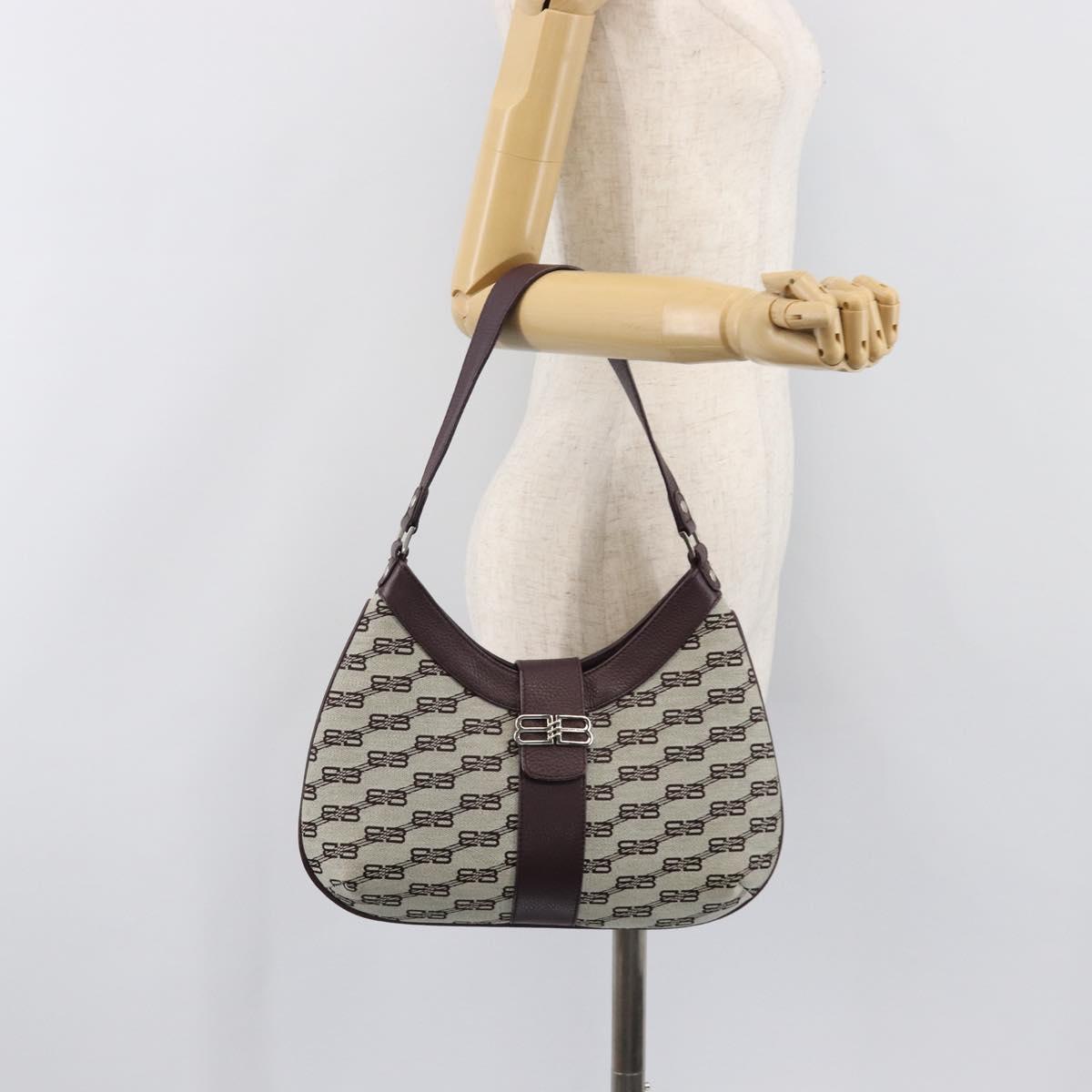 BALENCIAGA Shoulder Bag Canvas Beige Silver Auth 205074A