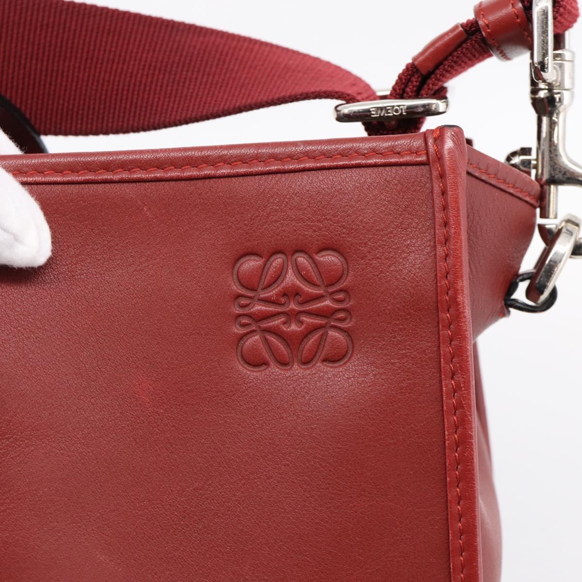 LOEWE Hand Bag Leather 2way Red Silver Auth 205076