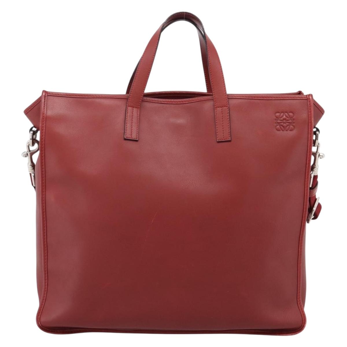 LOEWE Hand Bag Leather 2way Red Silver Auth 205076
