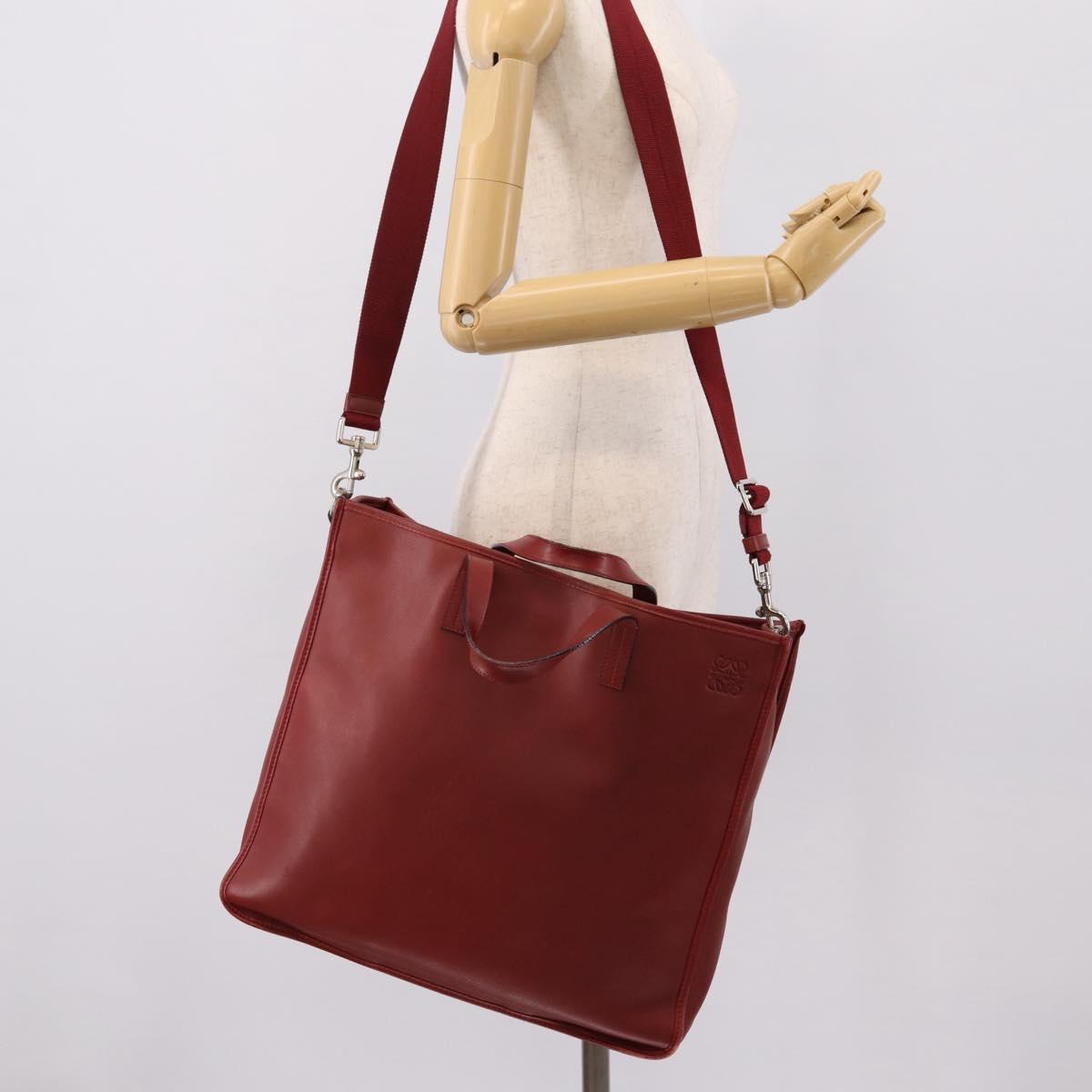 LOEWE Hand Bag Leather 2way Red Silver Auth 205076