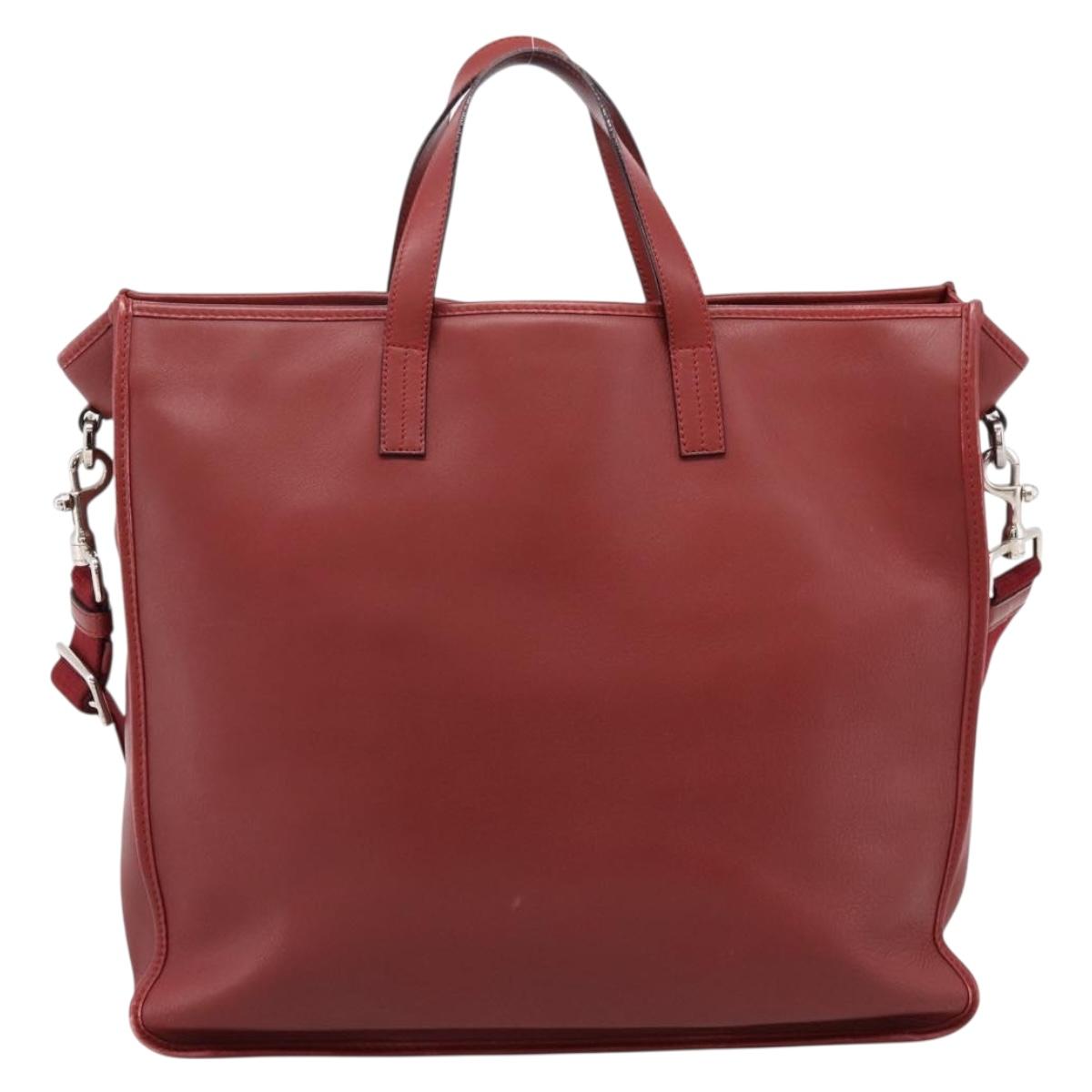 LOEWE Hand Bag Leather 2way Red Silver Auth 205076