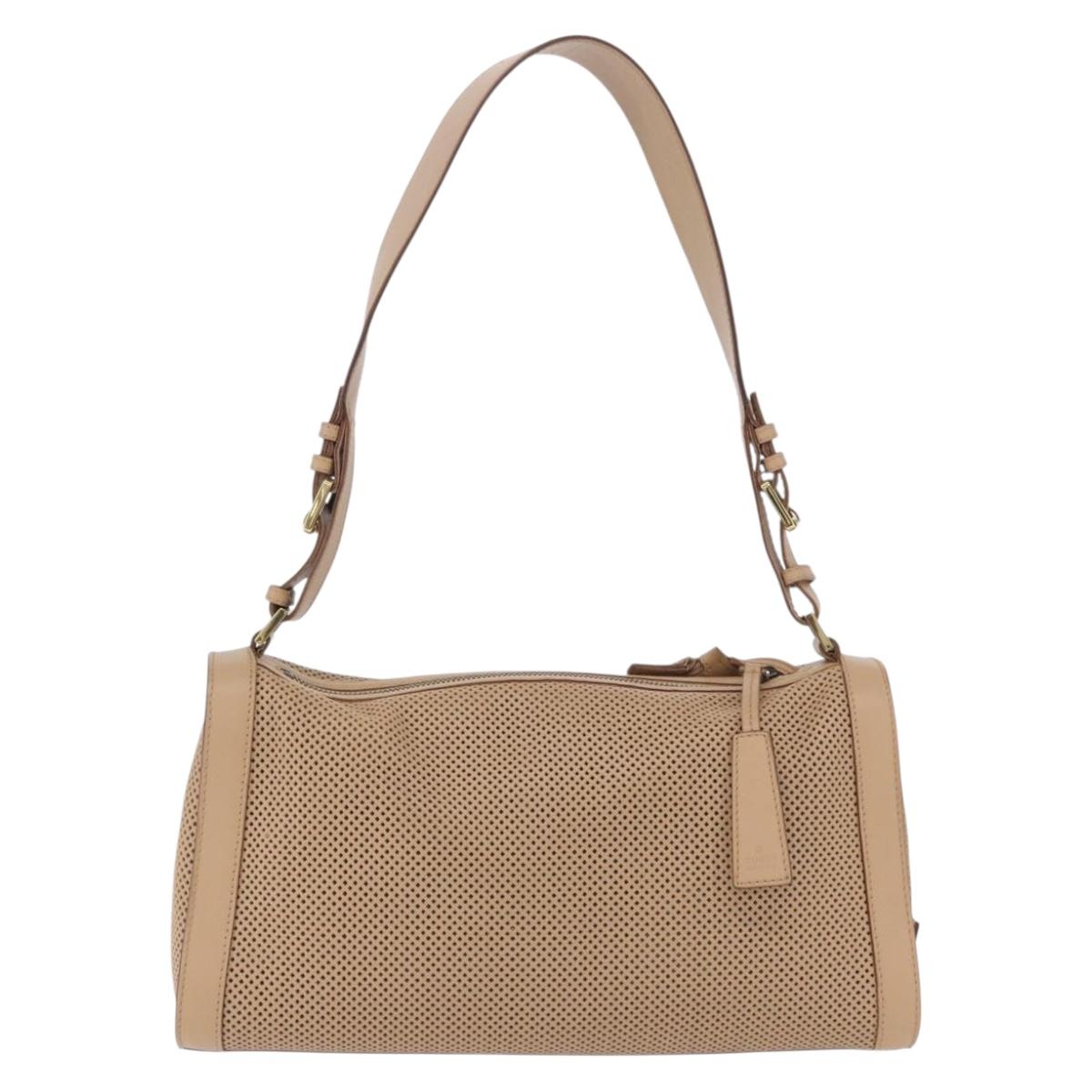 GUCCI Shoulder Bag Leather Beige Gold 92706 Auth 205079
