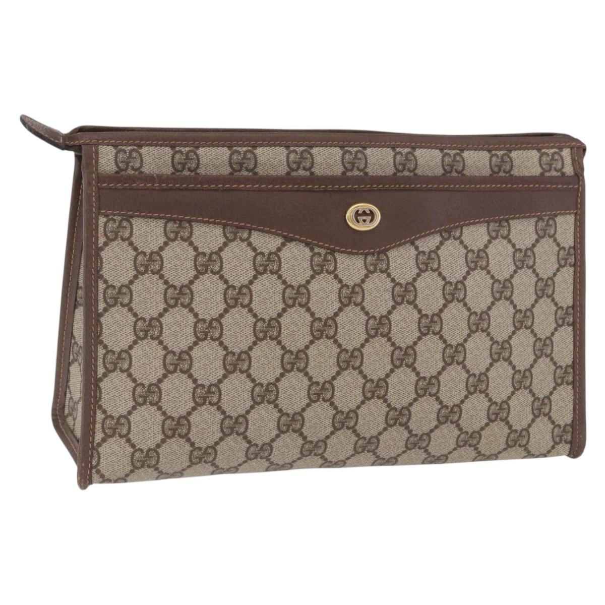 GUCCI GG Supreme Clutch Bag PVC Beige Gold 156 01 051 Auth 205083