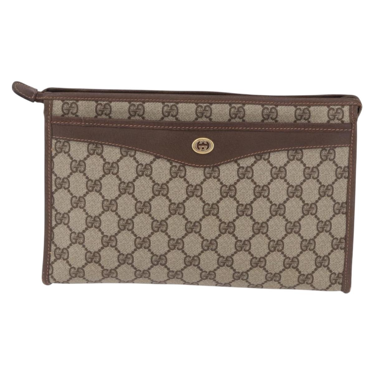 GUCCI GG Supreme Clutch Bag PVC Beige Gold 156 01 051 Auth 205083