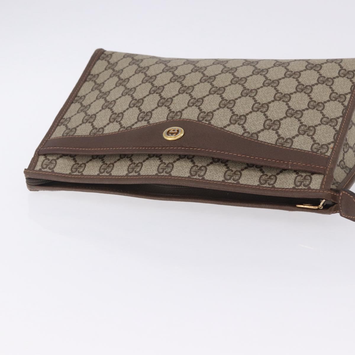GUCCI GG Supreme Clutch Bag PVC Beige Gold 156 01 051 Auth 205083
