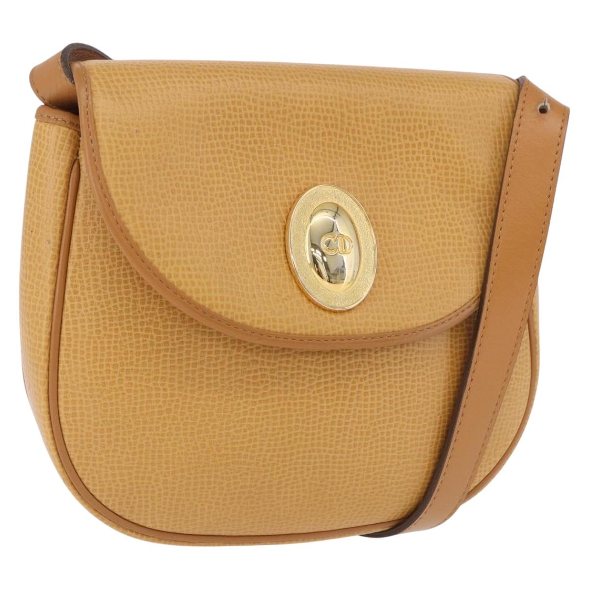 Christian Dior Shoulder Bag Leather Beige Gold Auth 205085