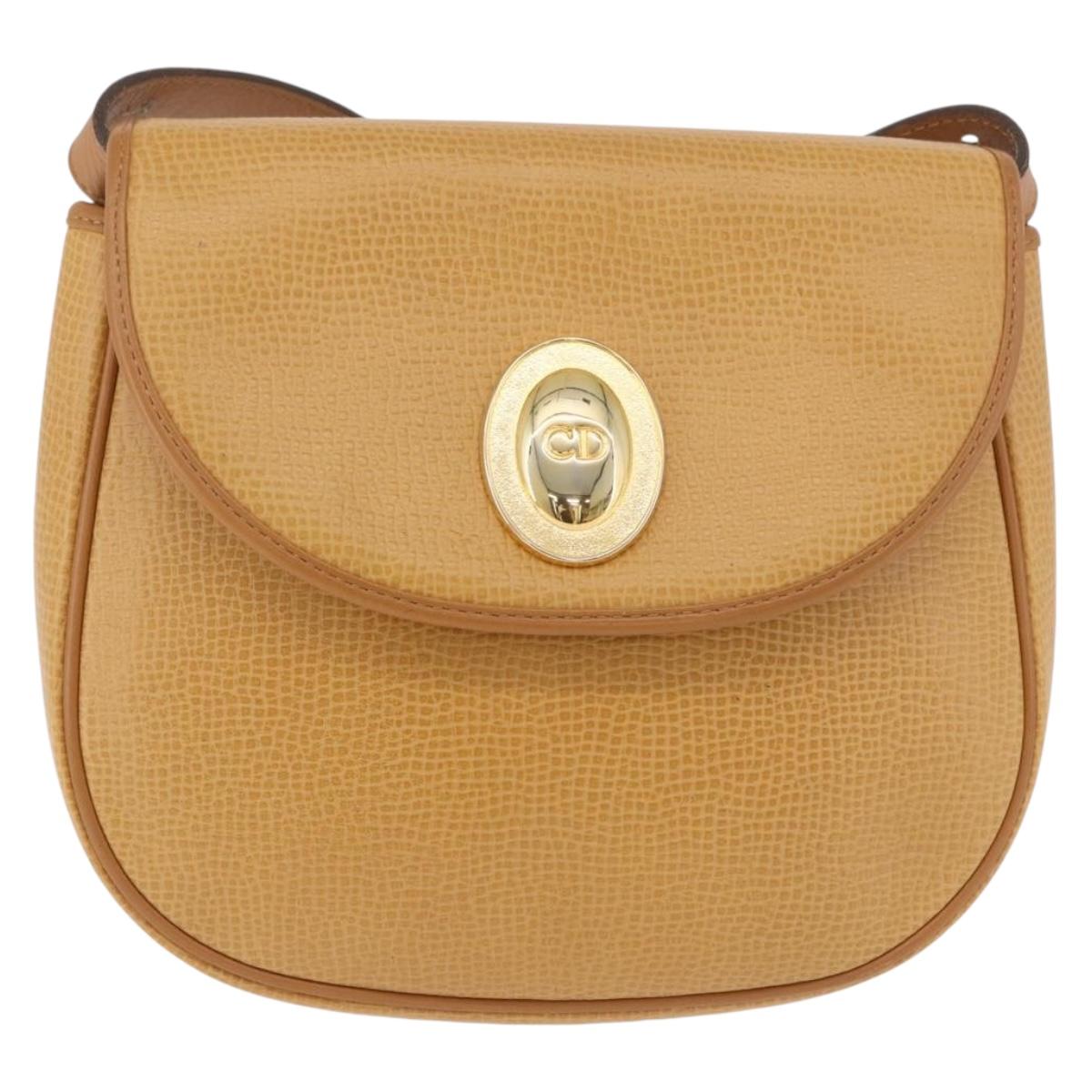 Christian Dior Shoulder Bag Leather Beige Gold Auth 205085