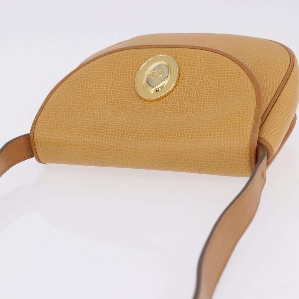 Christian Dior Shoulder Bag Leather Beige Gold Auth 205085