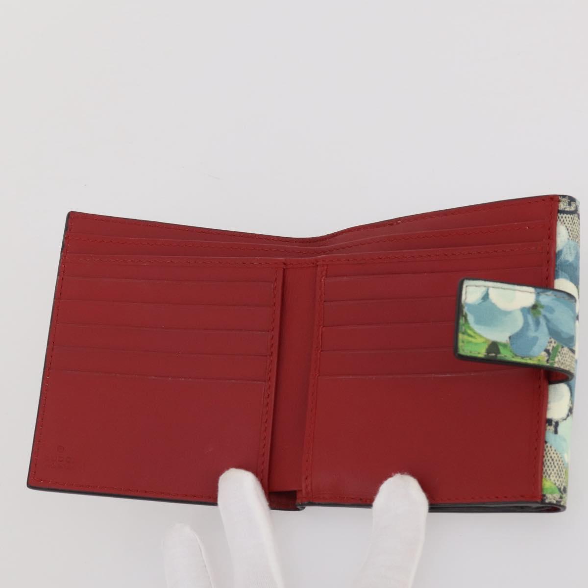 GUCCI GG Blooms Bifold Wallet PVC Blue Gold Tone 410071 Auth 205087V