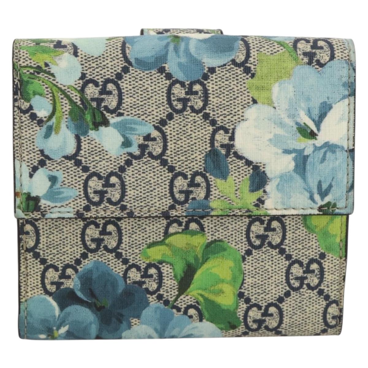 GUCCI GG Blooms Bifold Wallet PVC Blue Gold Tone 410071 Auth 205087V