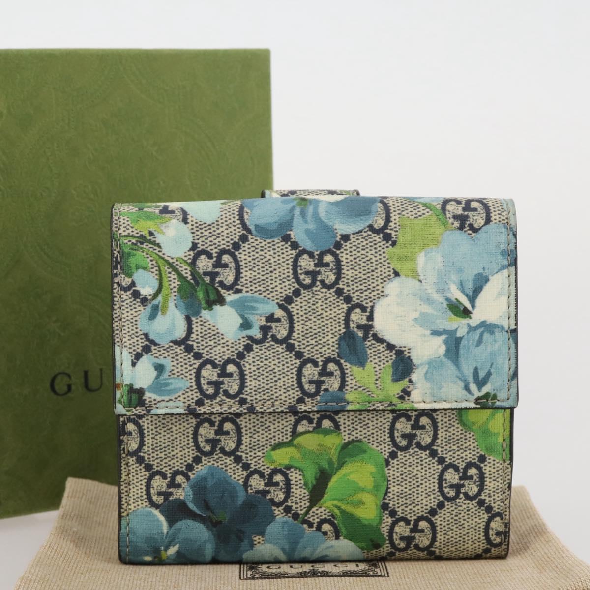 GUCCI GG Blooms Bifold Wallet PVC Blue Gold Tone 410071 Auth 205087V