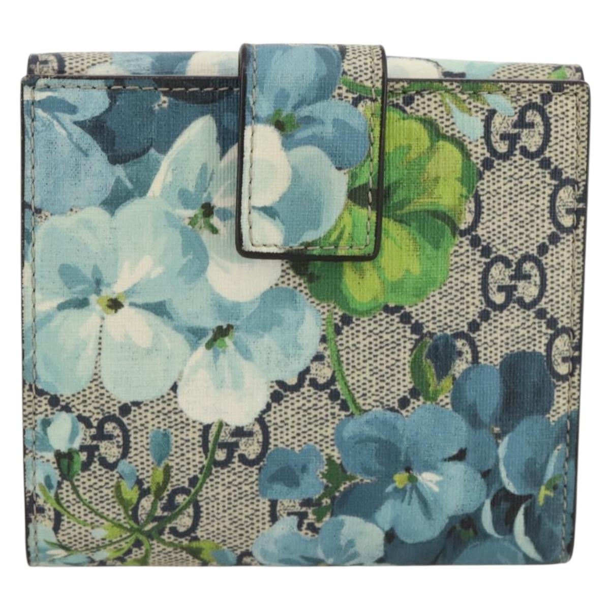 GUCCI GG Blooms Bifold Wallet PVC Blue Gold Tone 410071 Auth 205087V