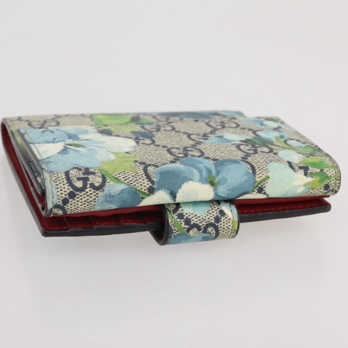 GUCCI GG Blooms Bifold Wallet PVC Blue Gold Tone 410071 Auth 205087V