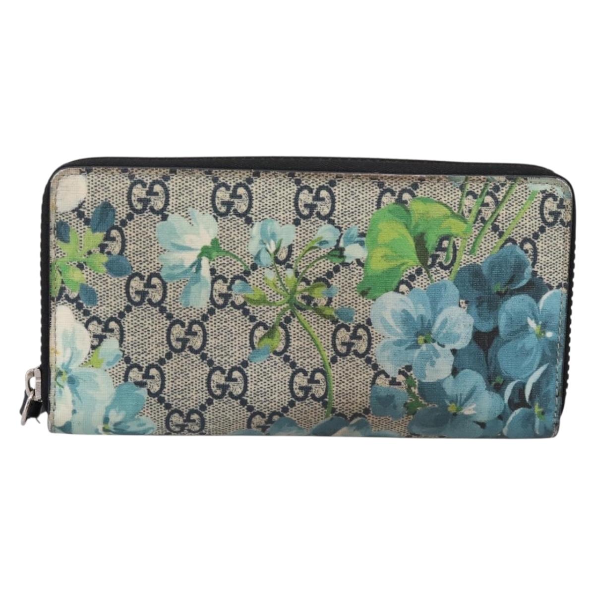 GUCCI GG Blooms Long Wallet PVC Blue Silver 408665 Auth 205088V