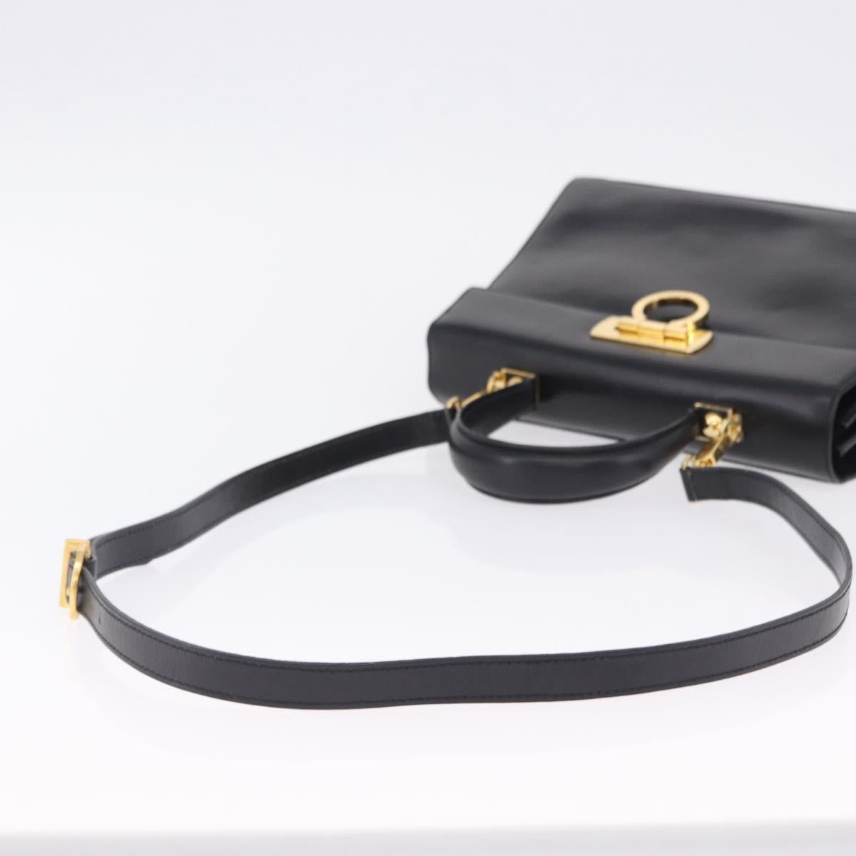 Salvatore Ferragamo Gancini Hand Bag Leather 2way Black Gold Auth 205092V