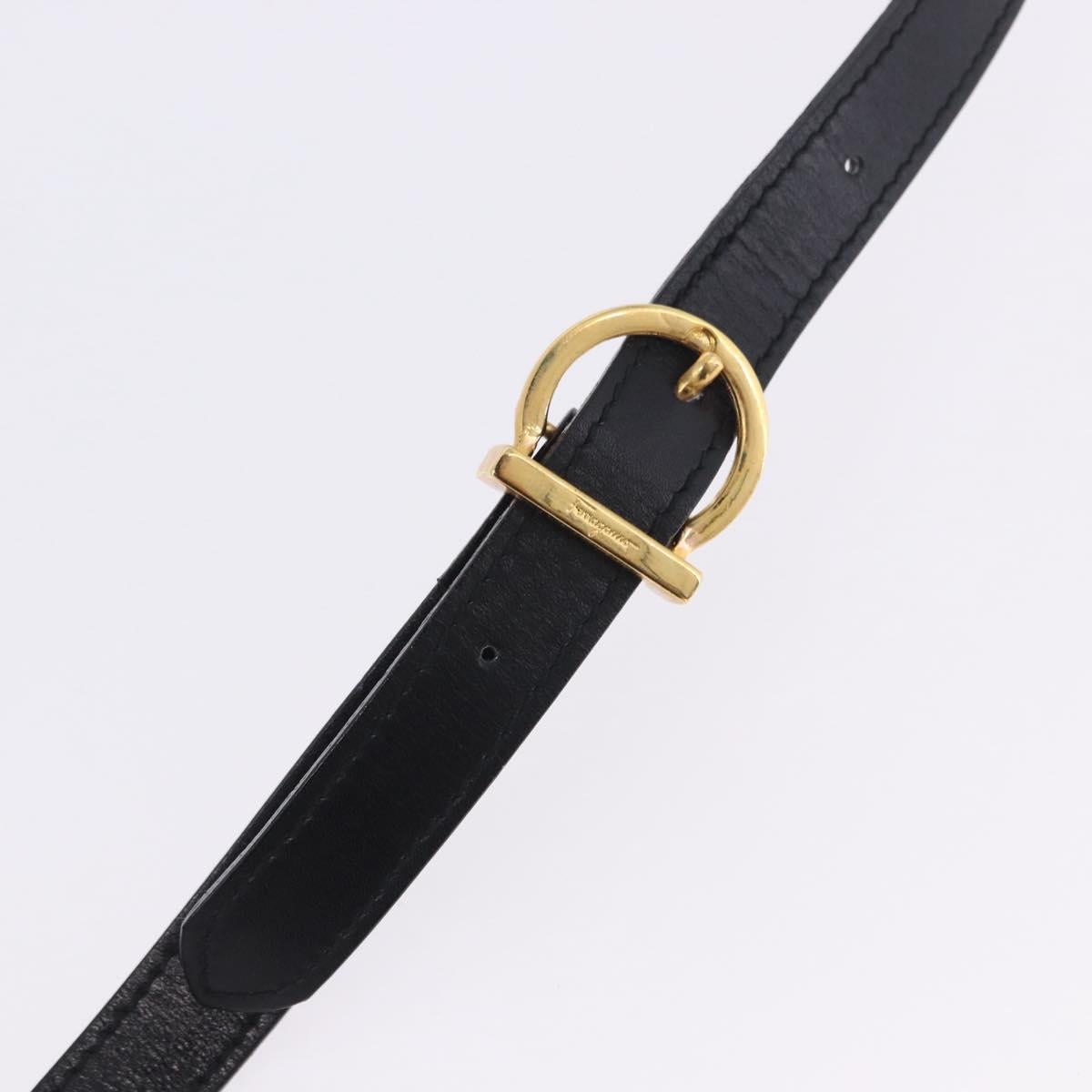 Salvatore Ferragamo Gancini Hand Bag Leather 2way Black Gold Auth 205092V